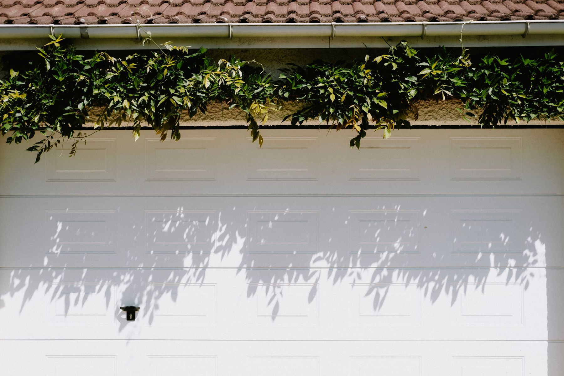 Close-up of a white residential garage door